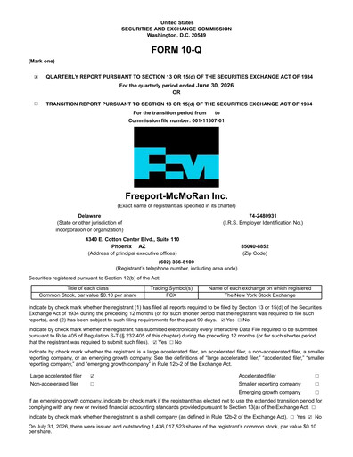 Thumbnail Freeport-McMoRan Quarterly Report 2026-q2