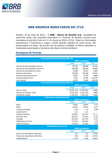Vorschaubild Banco de Brasília Quartalsbericht 2016-q1