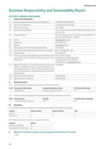 Miniature I.g. Petrochemicals
 Rapport ESG 2023-2024
