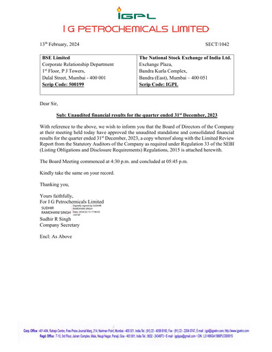 Thumbnail I.g. Petrochemicals
 Quarterly Report 2023-q3