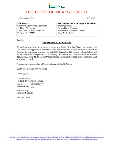 Thumbnail I.g. Petrochemicals
 Quarterly Report 2024-q2