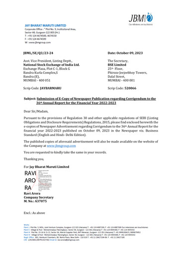 Thumbnail Jay Bharat Maruti Annual Report 2022-2023