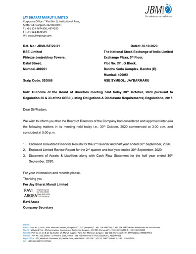 Thumbnail Jay Bharat Maruti Quarterly Report 2020-q2