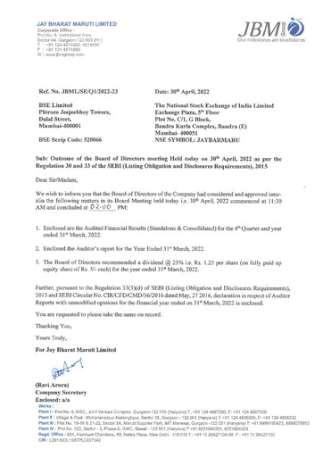 Thumbnail Jay Bharat Maruti Quarterly Report 2021-q4