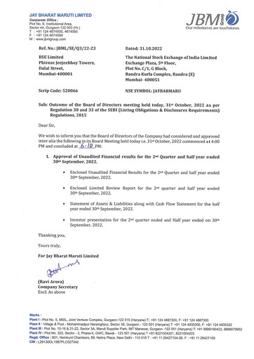 Thumbnail Jay Bharat Maruti Quarterly Report 2022-q2