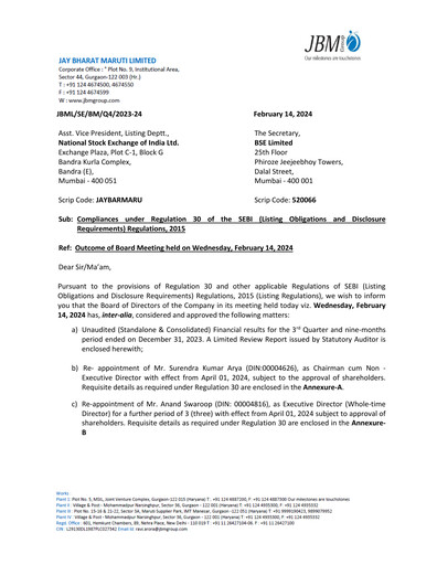 Thumbnail Jay Bharat Maruti Quarterly Report 2023-q3