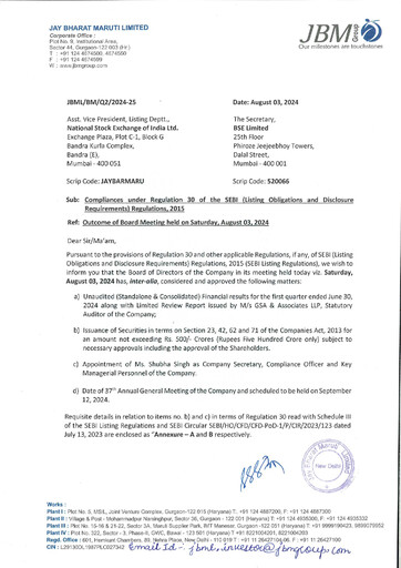 Thumbnail Jay Bharat Maruti Quarterly Report 2024-q2