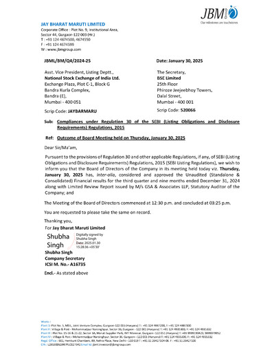 Thumbnail Jay Bharat Maruti Quarterly Report 2024-q3