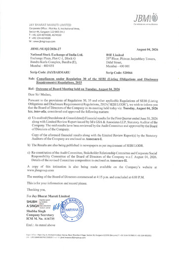 Thumbnail Jay Bharat Maruti Quarterly Report 2026-q1