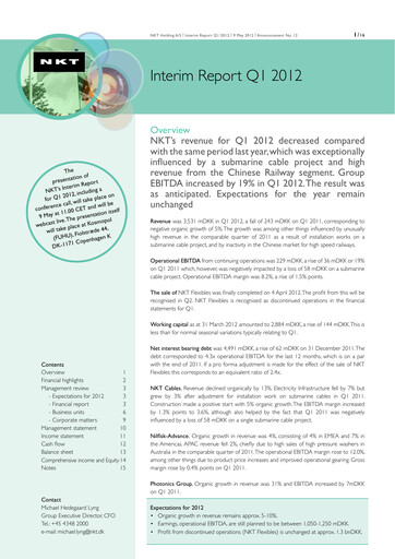 Thumbnail NKT A/S Quarterly Report 2012-q1