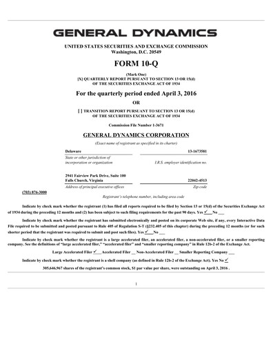 Thumbnail General Dynamics Quarterly Report 2016-q1