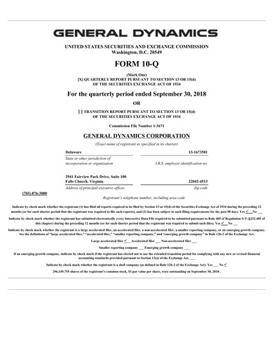 Thumbnail General Dynamics Quarterly Report 2018-q3