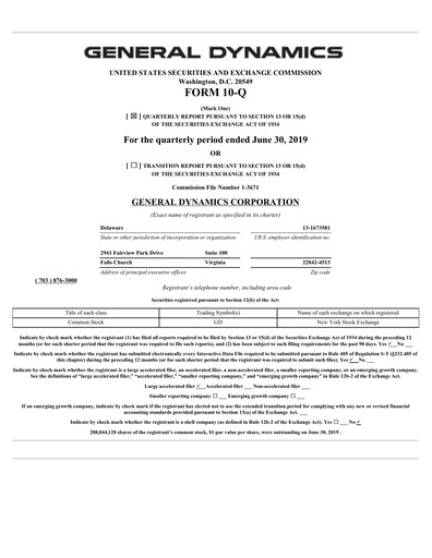 Thumbnail General Dynamics Quarterly Report 2019-q2