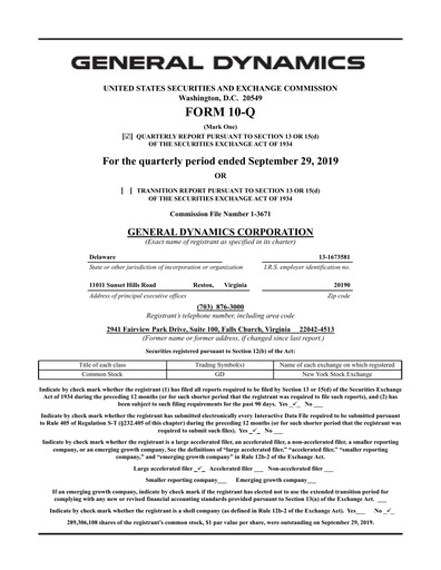 Thumbnail General Dynamics Quarterly Report 2019-q3