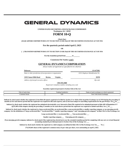 Thumbnail General Dynamics Quarterly Report 2023-q1