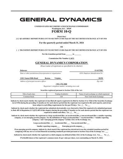 Thumbnail General Dynamics Quarterly Report 2024-q1
