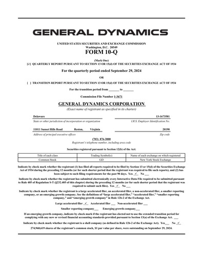 Thumbnail General Dynamics Quarterly Report 2024-q3