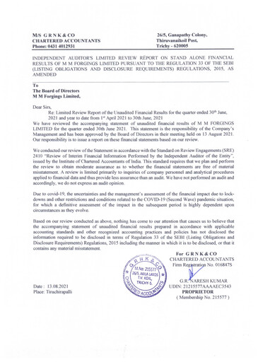 Miniature MM Forgings Rapport trimestriel 2021-q1