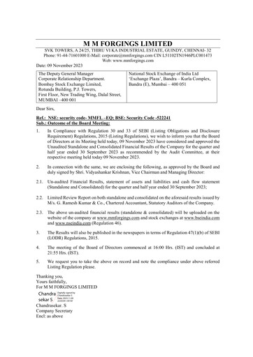 Miniature MM Forgings Rapport trimestriel 2023-q2