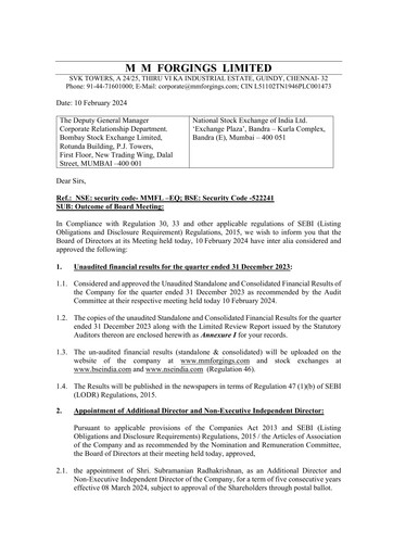 Miniature MM Forgings Rapport trimestriel 2023-q3