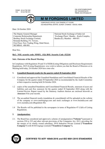 Miniature MM Forgings Rapport trimestriel 2024-q2