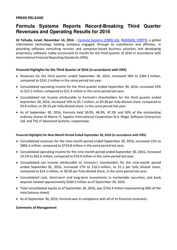 Thumbnail Formula Systems
 Quarterly Report 2016-q3