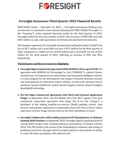 Thumbnail Foresight Autonomous Holdings Financial Report 2022-q3