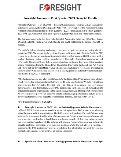 Thumbnail Foresight Autonomous Holdings Financial Report 2023-q1