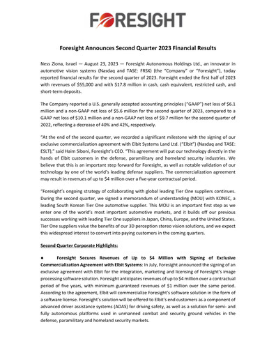 Thumbnail Foresight Autonomous Holdings Financial Report 2023-q2