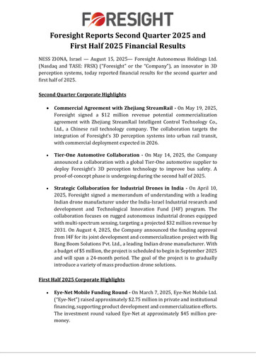 Thumbnail Foresight Autonomous Holdings Financial Report 2025-q2