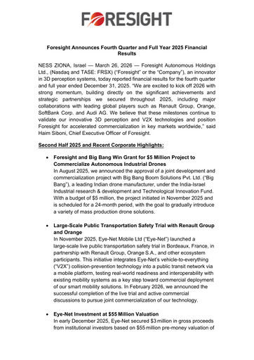 Thumbnail Foresight Autonomous Holdings Financial Report 2025