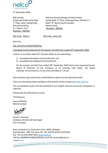 Thumbnail Nelco Half-year Report 2020-h1