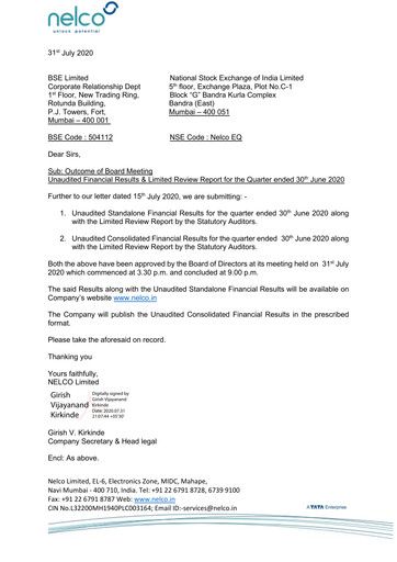 Thumbnail Nelco Quarterly Report 2020-q1