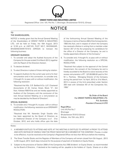 Thumbnail Orient Paper Mills
 Annual Report 2012-2013