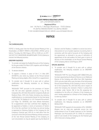 Thumbnail Orient Paper Mills
 Annual Report 2014-2015