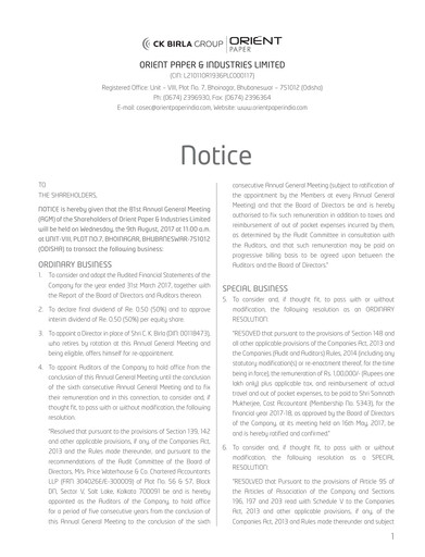 Thumbnail Orient Paper Mills
 Annual Report 2016-2017