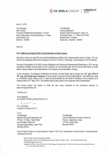 Thumbnail Orient Paper Mills
 Annual Report 2018-2019