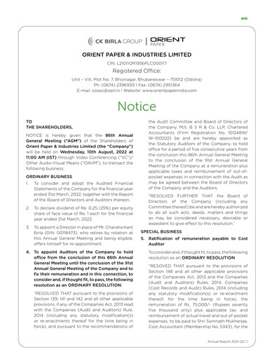Thumbnail Orient Paper Mills
 Annual Report 2021-2022