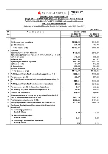 Thumbnail Orient Paper Mills
 Quarterly Report 2017-q1