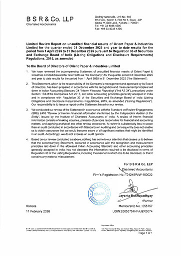 Miniature Orient Paper Mills
 Rapport trimestriel 2025-q3