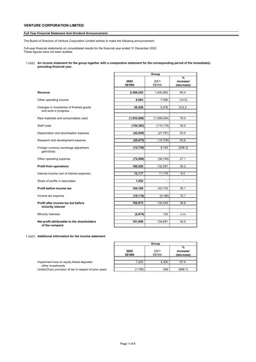 Thumbnail Venture Corporation Financial Statement 2002