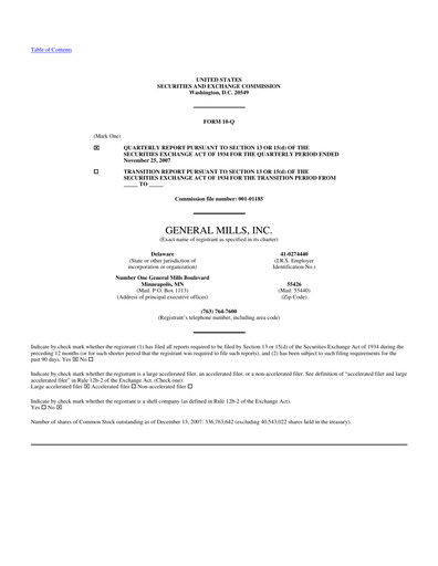 Thumbnail General Mills Quarterly Report 2008-q2