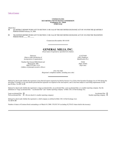Thumbnail General Mills Quarterly Report 2008-q3