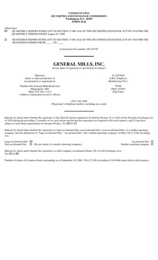 Thumbnail General Mills Quarterly Report 2009-q1