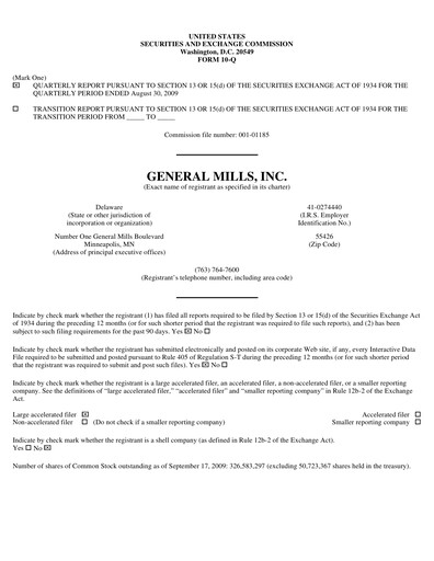 Thumbnail General Mills Quarterly Report 2010-q1