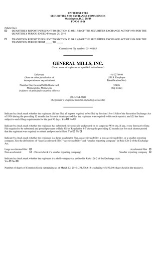 Thumbnail General Mills Quarterly Report 2010-q3