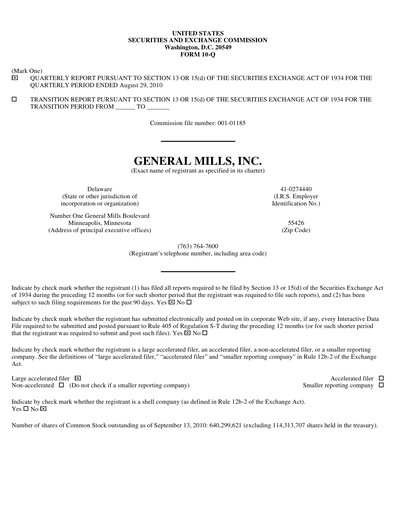 Thumbnail General Mills Quarterly Report 2011-q1