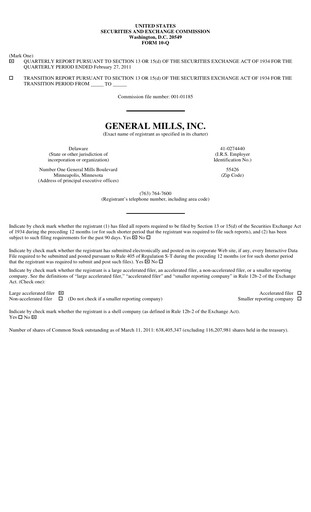 Thumbnail General Mills Quarterly Report 2011-q3