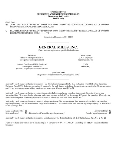 Thumbnail General Mills Quarterly Report 2012-q1