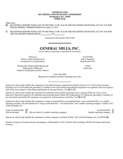 Thumbnail General Mills Quarterly Report 2012-q2